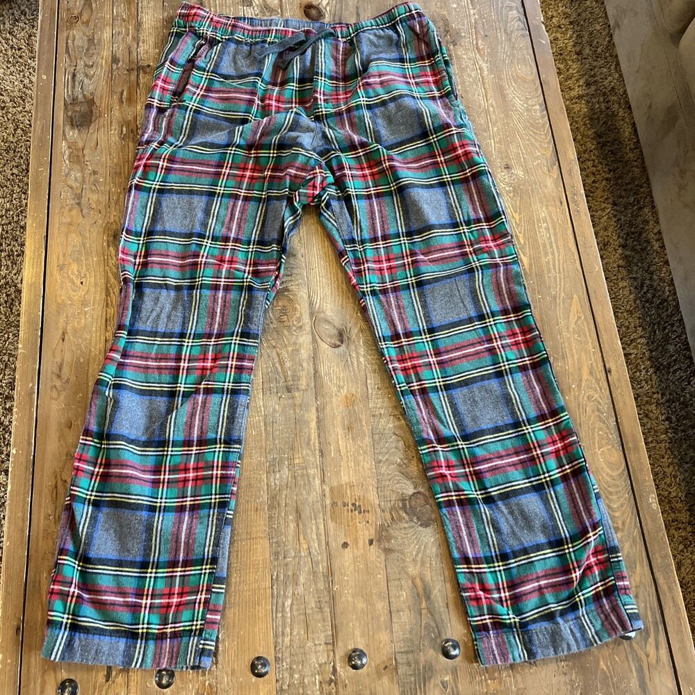 GAP Pajama Pants Men’s M Tartan Plaid Flannel Green Gray Yellow Red Loungewear